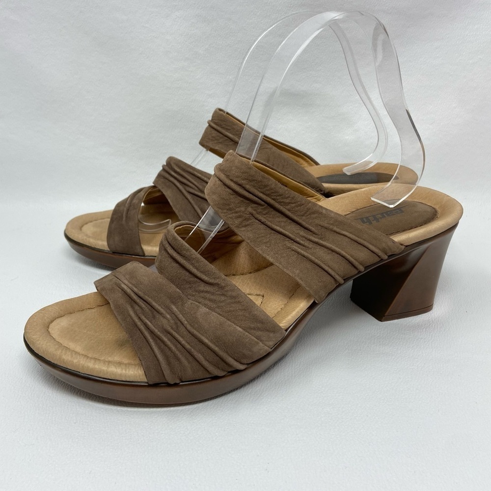 Earth Wellspring Acorn Ruched Leather Slide Sandals Chunky Heels Shoes, Size 9.5